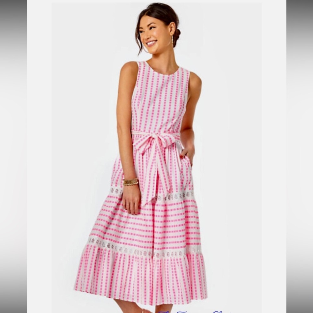 Lilly Pulitzer Pink and White Striped Midi Dress